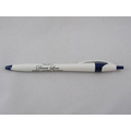 Click Action White Barrel Ballpoint Pen with Blue Accent